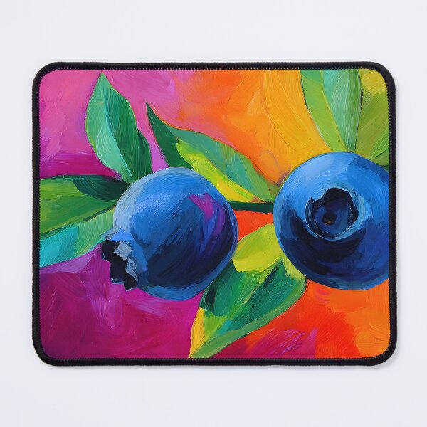 Item preview, Blueberry Harvest Charm - Vibrant Blue Forest Berries with Lush Green Leaves and Bold Pink Orange Backdrop designed and sold by OlfactoART Studio.