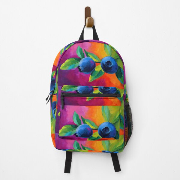 Item preview, Blueberry Harvest Charm - Vibrant Blue Forest Berries with Lush Green Leaves and Bold Pink Orange Backdrop designed and sold by OlfactoART Studio.