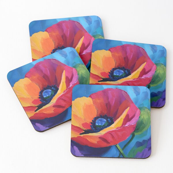 Item preview, Radiant Poppy Bloom - Vibrant Red Orange and Yellow Petals with Deep Blue Center designed and sold by OlfactoART Studio.