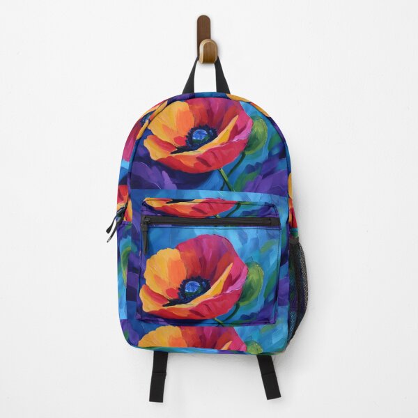 Item preview, Radiant Poppy Bloom - Vibrant Red Orange and Yellow Petals with Deep Blue Center designed and sold by OlfactoART Studio.
