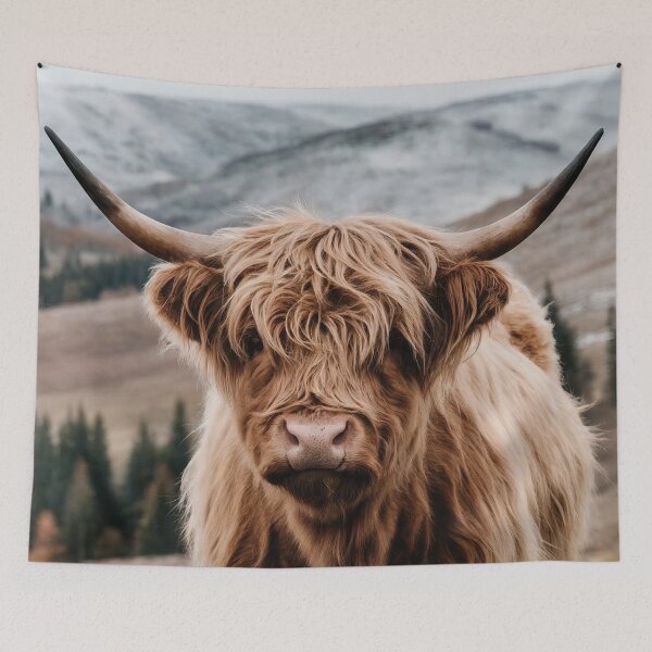 Item preview, Highland Cow Rustic Mountain Landscape Earth Tones designed and sold by banginT.