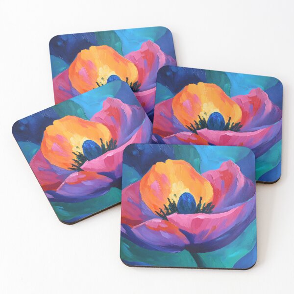 Item preview, Bold Poppy in Motion - Vibrant Red Orange and Yellow Flower with Deep Blue and Green designed and sold by OlfactoART Studio.