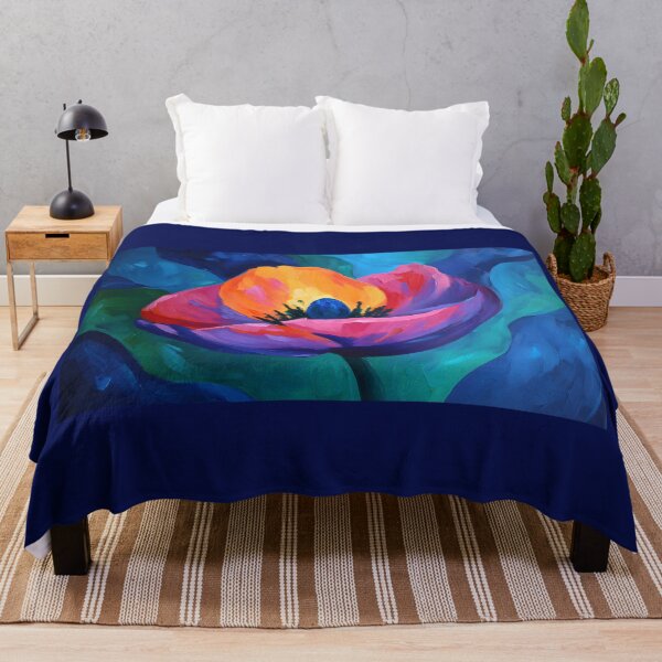Item preview, Bold Poppy in Motion - Vibrant Red Orange and Yellow Flower with Deep Blue and Green designed and sold by OlfactoART Studio.