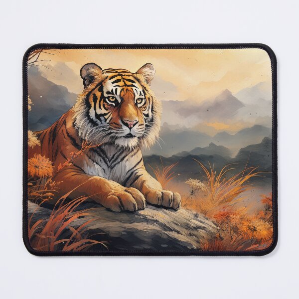Item preview, Tiger in the wild with mountains, acrylic paint grey orange designed and sold by angel-cat-22.