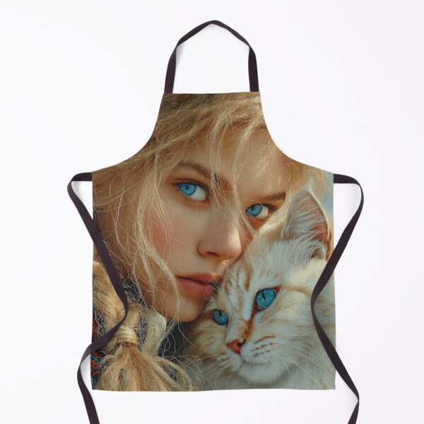 Item preview, Arctic Bond Folkloric Portrait of Siberian Girl with White Siberian Cat designed and sold by Rocky Mountain Artistry.
