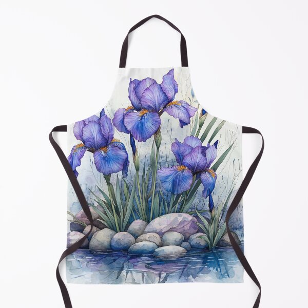 Item preview, Purple Iris Watercolor Flowers by a Stone Pond designed and sold by PaintbrushPlace.