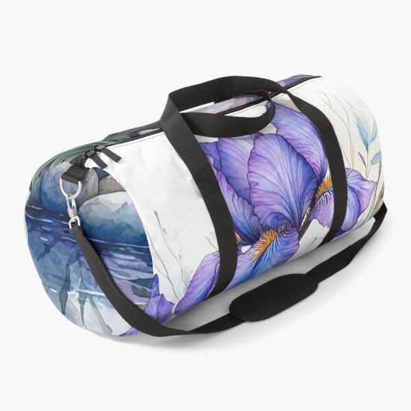 Item preview, Purple Iris Watercolor Flowers by a Stone Pond designed and sold by PaintbrushPlace.