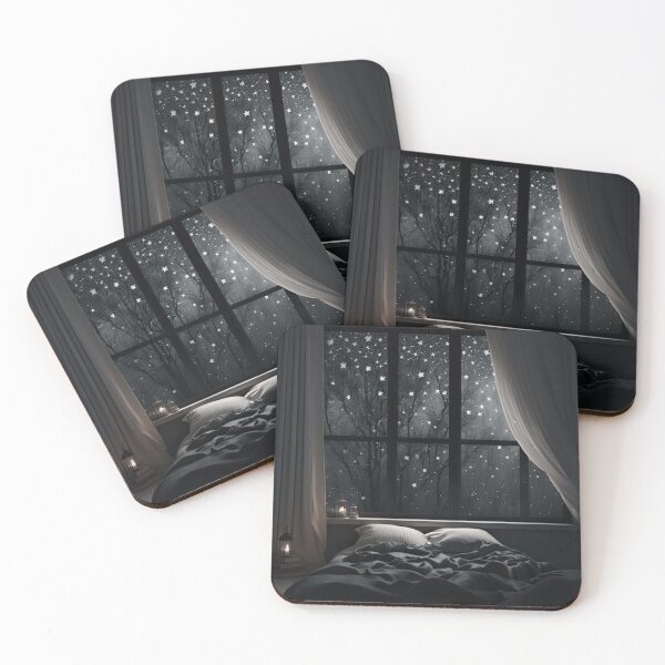 Item preview, Cozy Bedroom with Starry Night View Through Window designed and sold by PaintbrushPlace.