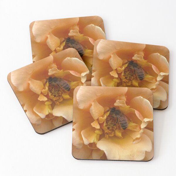 Item preview, Honey Bee Harvesting Peach Colored Rose designed and sold by Moss Goblin Art and Photography .
