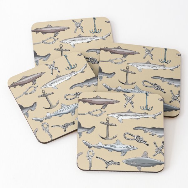 Item preview, Nautical Shark Swim on Tan designed and sold by missdebi27.