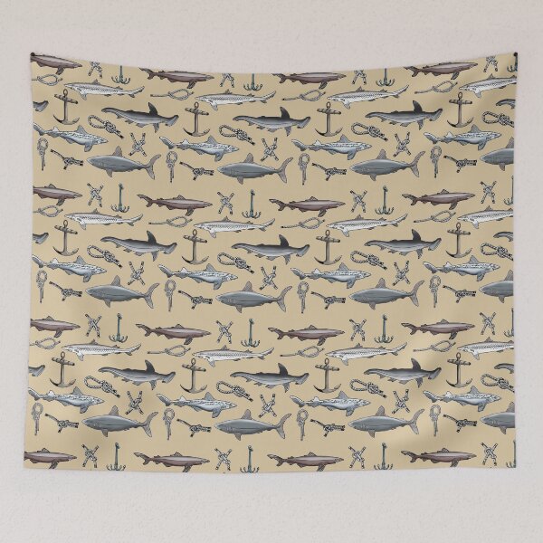 Item preview, Nautical Shark Swim on Tan designed and sold by missdebi27.
