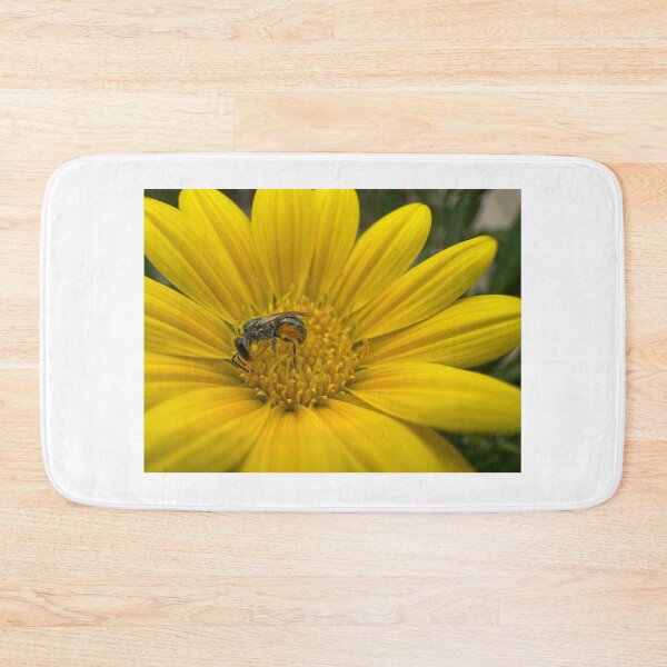 Item preview, Native Australian Bee Harvesting Bright Yellow Flower  designed and sold by Moss Goblin Art and Photography .