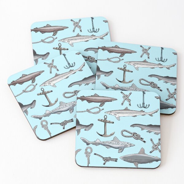 Item preview, Nautical Shark Swim on Light Blue designed and sold by missdebi27.