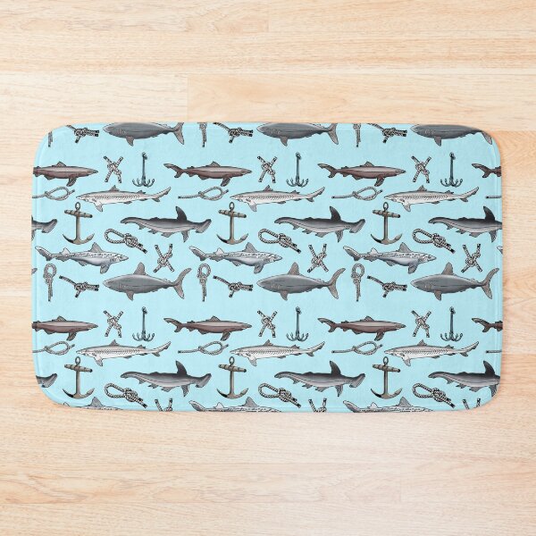 Item preview, Nautical Shark Swim on Light Blue designed and sold by missdebi27.