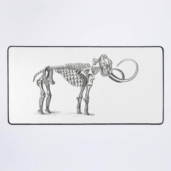 Mammoth Skeleton | Woolly Mammoths | Tusks | Skulls and Skeletons | Extinct Mammals | Black and White | Monochrome Desk Mat