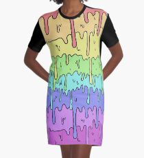 Pastell Kawaii schmelzender Regenbogen-Entwurf T-Shirt Kleid