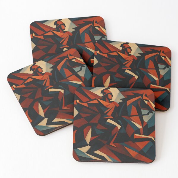 Item preview, Cubist Warrior on Horseback – Bold Abstract Geometric Battle Art designed and sold by AbstractAuraArt.