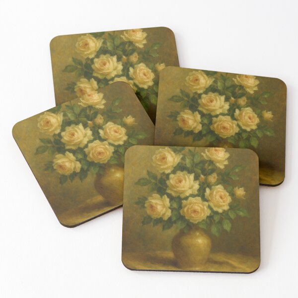 Item preview,  Cream Roses in Gold Vase – Classic Still Life Floral Painting designed and sold by CARRAANN.