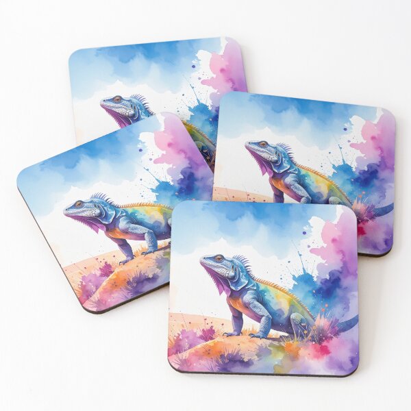 Item preview, Iguana in the desert, colorful watercolor designed and sold by angel-cat-22.