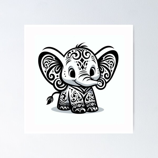 Item preview, baby elephant with mandala designed and sold by Dailyprintstyle.