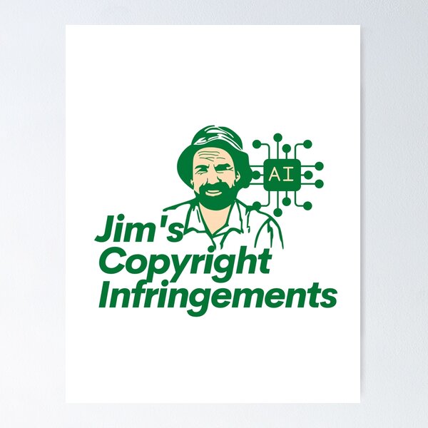 Vista previa del artículo con la obra «Inteligencia artificial de Jim para infracciones de derechos de autor - Jim's Mowing», diseñado y vendido por Simontology.