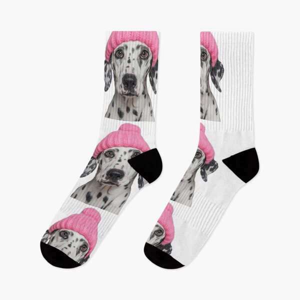 Item preview, Cozy Dalmatian dog Wearing Pink Winter Hat Trendy Animal Fashion Artwork designed and sold by LazyOwlStore.