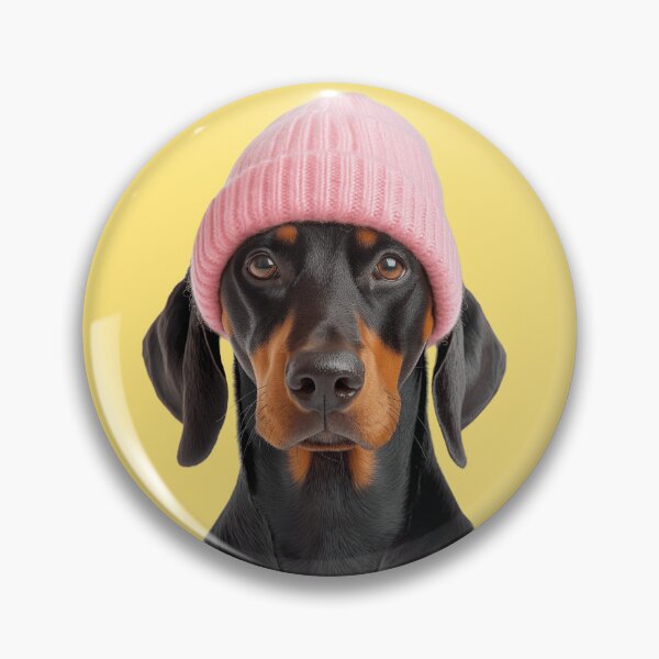 Item preview, Cozy Doberman Pinscher dog Wearing Pink Winter Hat Trendy Animal Fashion Artwork designed and sold by LazyOwlStore.