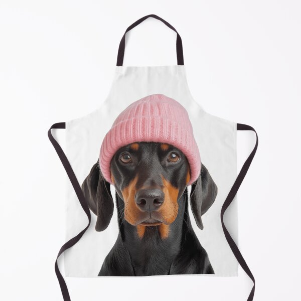 Item preview, Cozy Doberman Pinscher dog Wearing Pink Winter Hat Trendy Animal Fashion Artwork designed and sold by LazyOwlStore.
