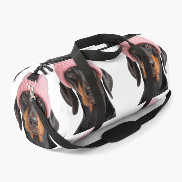 Item preview, Cozy Doberman Pinscher dog Wearing Pink Winter Hat Trendy Animal Fashion Artwork designed and sold by LazyOwlStore.