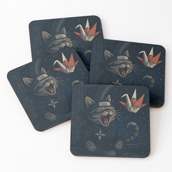 Item preview, Space Ninja Cat and Origami Crane — Cosmic Yawn designed and sold by Zen Cat Studio.