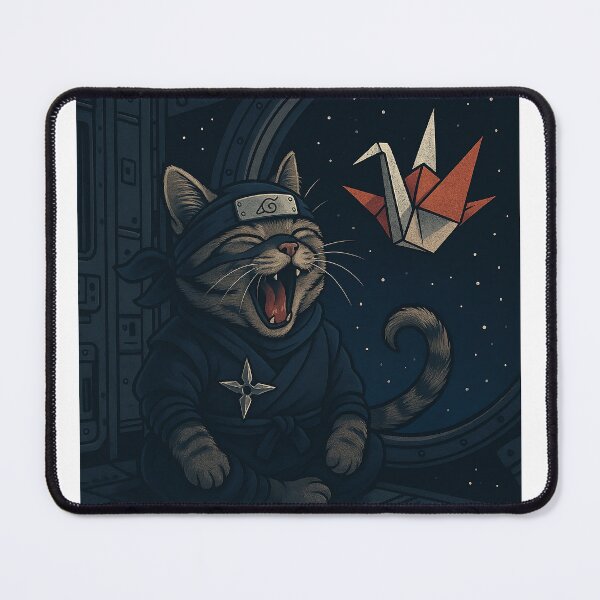 Item preview, Space Ninja Cat and Origami Crane — Cosmic Yawn designed and sold by Zen Cat Studio.