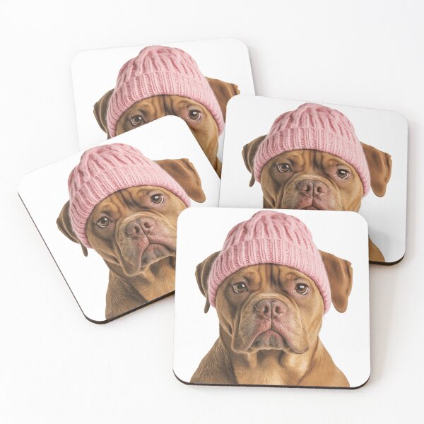 Item preview, Cozy Dogues de Bordeaux dog Wearing Pink Winter Hat Trendy Animal Fashion Artwork designed and sold by LazyOwlStore.