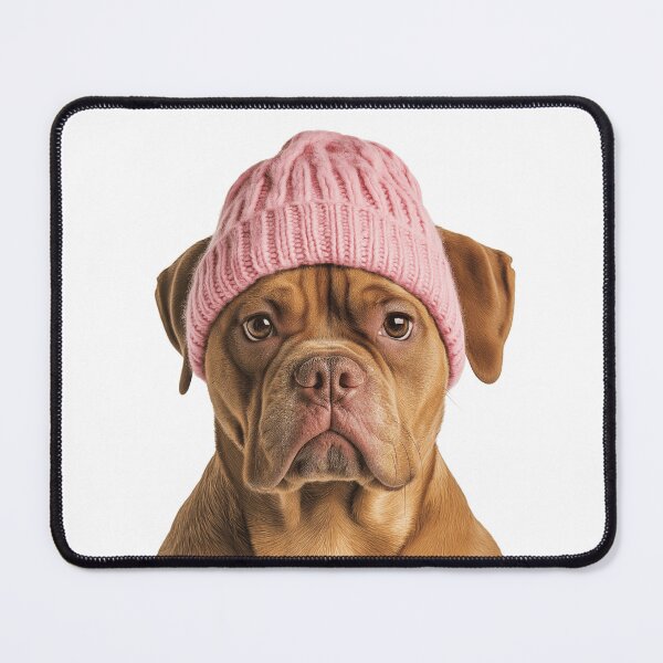 Item preview, Cozy Dogues de Bordeaux dog Wearing Pink Winter Hat Trendy Animal Fashion Artwork designed and sold by LazyOwlStore.