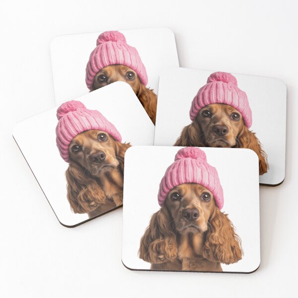 Item preview, Cozy English Cocker Spaniel dog Wearing Pink Winter Hat Trendy Animal Fashion Artwork designed and sold by LazyOwlStore.