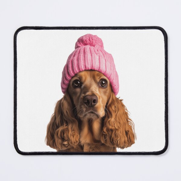 Item preview, Cozy English Cocker Spaniel dog Wearing Pink Winter Hat Trendy Animal Fashion Artwork designed and sold by LazyOwlStore.