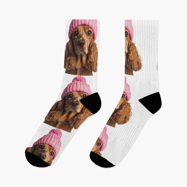 Item preview, Cozy English Cocker Spaniel dog Wearing Pink Winter Hat Trendy Animal Fashion Artwork designed and sold by LazyOwlStore.