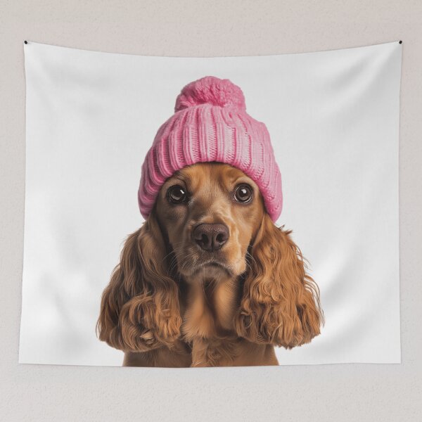 Item preview, Cozy English Cocker Spaniel dog Wearing Pink Winter Hat Trendy Animal Fashion Artwork designed and sold by LazyOwlStore.