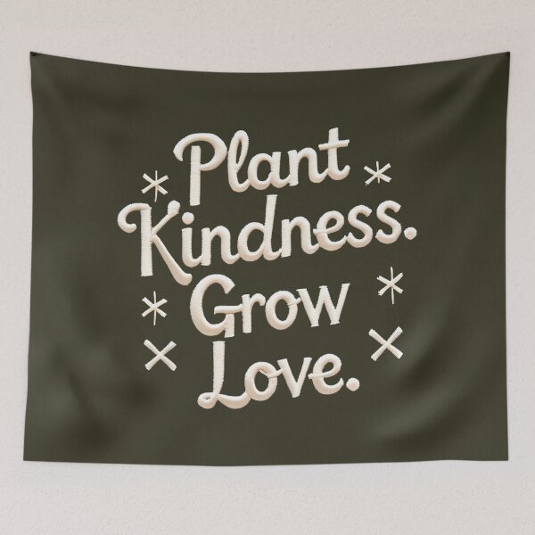 Item preview, Plant Kindness Grow Love T-Shirt and other merchs Version 3 - Embroidered Style Quote Tee, Boho Garden Gift, Inspirational Nature Apparel and more designed and sold by Typography Prints.