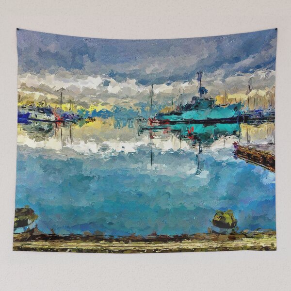 Item preview, Impressionist Painting of The HMAS Castlemaine and the Hobsons Bay Yacht Club - Williamstown, Victoria, Australia designed and sold by Steven Jodoin.