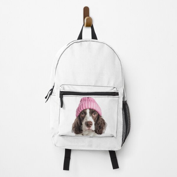 Artikelvorschau, Gemütlicher englischer Springer Spaniel Hund trägt rosa Wintermütze trendige Tiermode Kunstwerk entworfen und verkauft von LazyOwlStore.