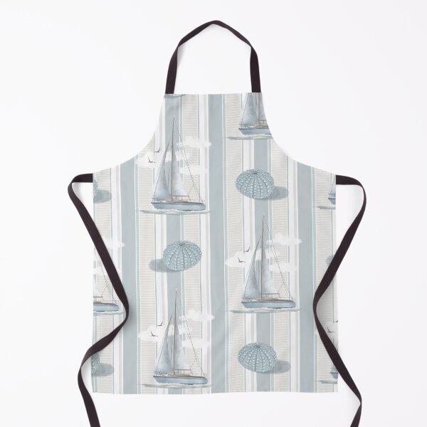 Item preview, Coastal Cottage Stripes with Yacht and Seashells  designed and sold by CJ Creations.