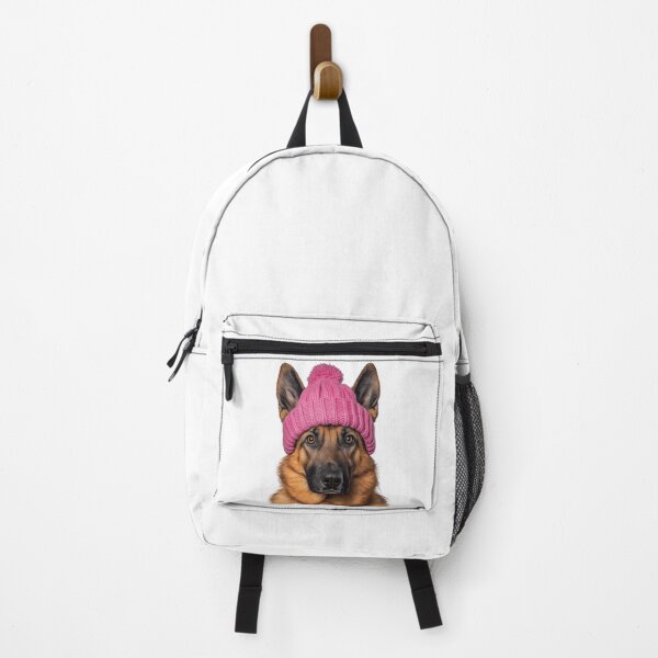 Item preview, Cozy German Shepherd dog Wearing Pink Winter Hat Trendy Animal Fashion Artwork designed and sold by LazyOwlStore.