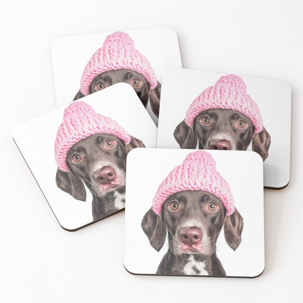 Item preview, Cozy German Shorthaired Pointer dog Wearing Pink Winter Hat Trendy Animal Fashion Artwork designed and sold by LazyOwlStore.