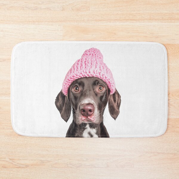 Item preview, Cozy German Shorthaired Pointer dog Wearing Pink Winter Hat Trendy Animal Fashion Artwork designed and sold by LazyOwlStore.