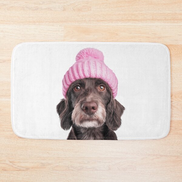 Item preview, Cozy German Wirehaired Pointer dog Wearing Pink Winter Hat Trendy Animal Fashion Artwork designed and sold by LazyOwlStore.