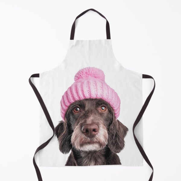 Item preview, Cozy German Wirehaired Pointer dog Wearing Pink Winter Hat Trendy Animal Fashion Artwork designed and sold by LazyOwlStore.