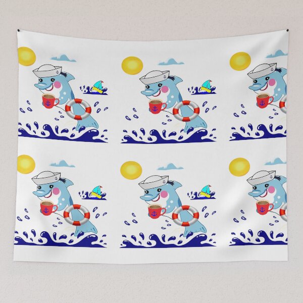 Item preview, A Funny Dolphin With a Cyber Citrus Coffee Vibe: A sticker - Hello To The Sailors! designed and sold by Felia001.