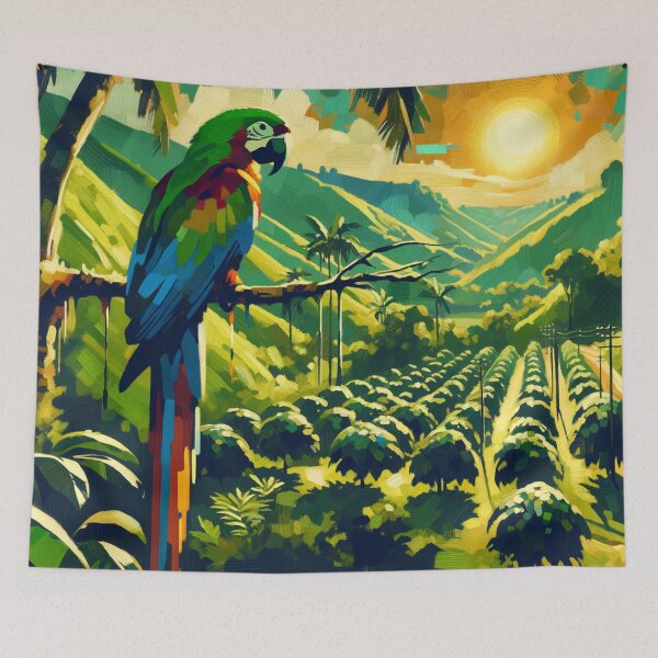Item preview, Parrot on a Coffee Plantation designed and sold by m-y-A-I-A-R-T-.