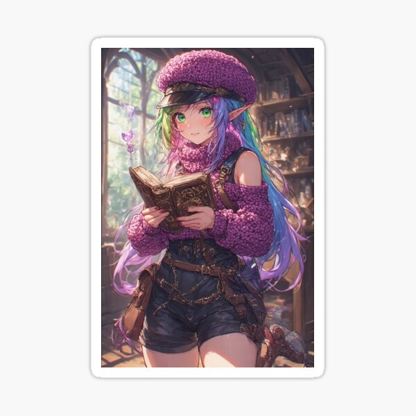 Item preview, Mystic Elf Girl Reading in a Magical Library designed and sold by ArtsJulian.