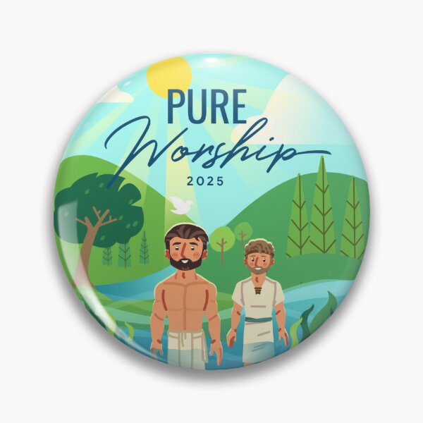 Item preview, BUTTON PIN | 2025 Pure Worship | Simple | Jesus and John the Baptist in the Jordan River designed and sold by Kim Liester Lagura.